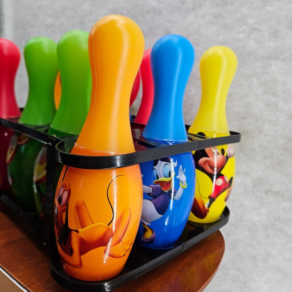 Disney Mickey Donald Goofy Pluto Mini Bowling Set 10 Pins 1 Ball Fun Toy Vtg - Picture 3 of 7